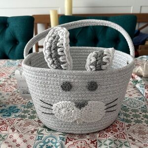 Gray woven Bunny Easter Basket